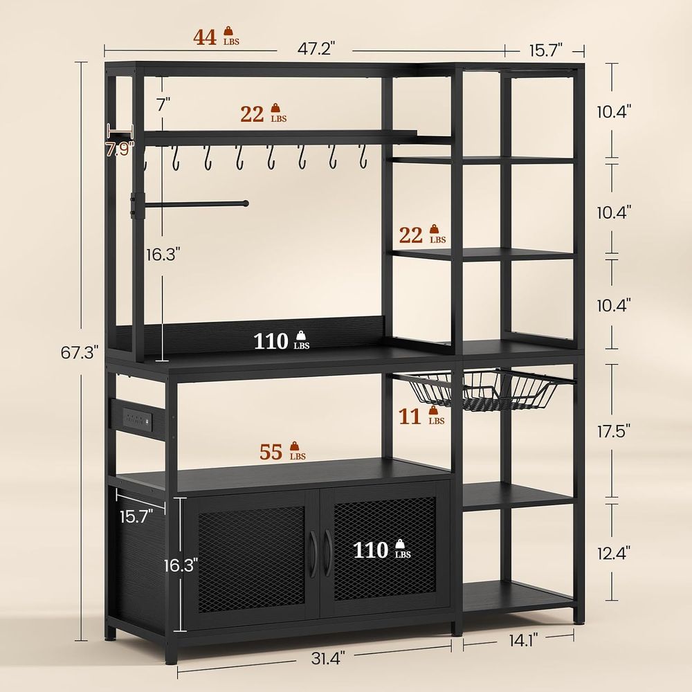 Bakers Rack with Power Outlet  - đánh giá và giá Kitchen Baker